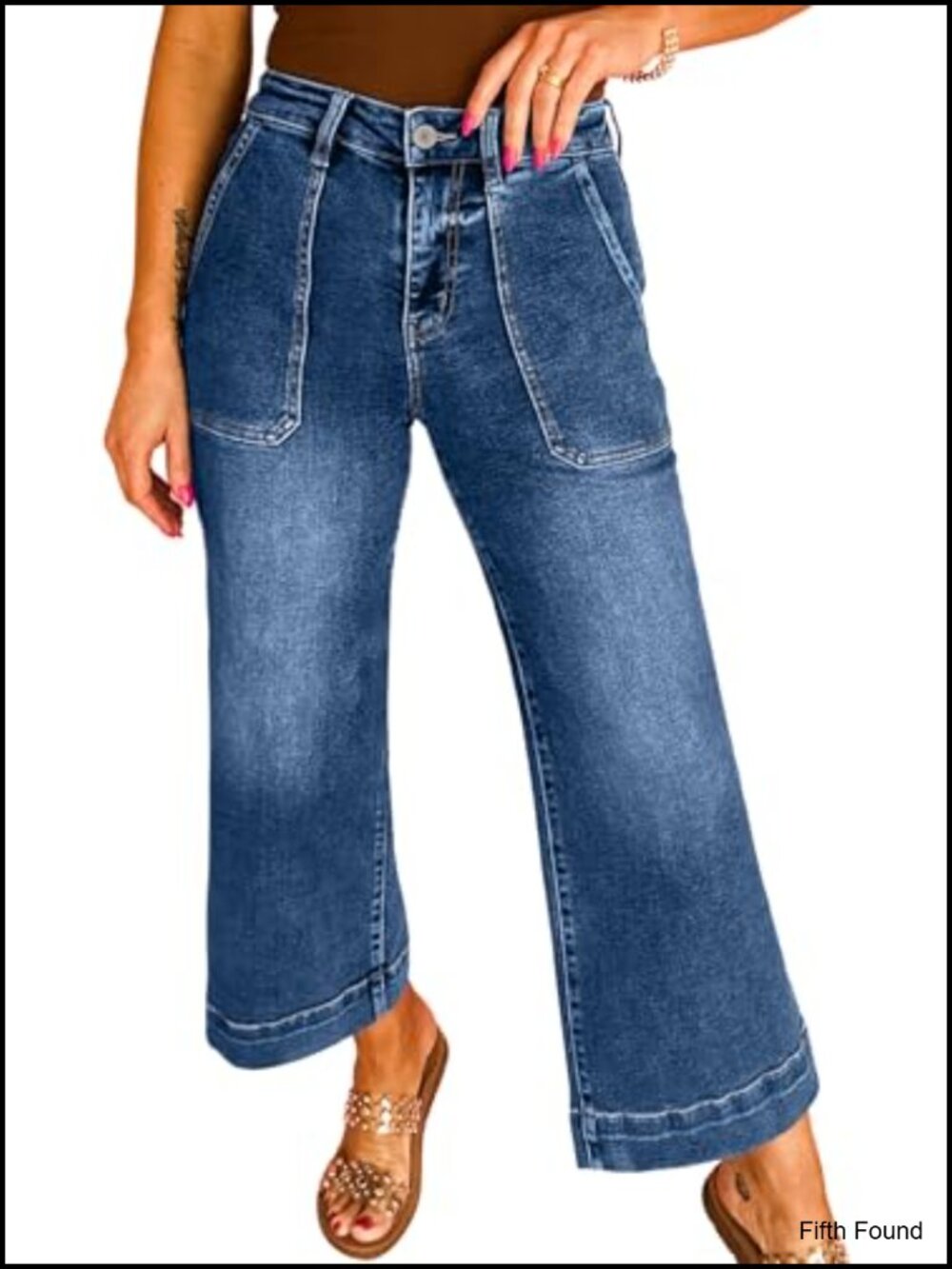Stretchy High Waisted Wide Leg Cropped Ankle Jeans Tummy Control Denim Pants